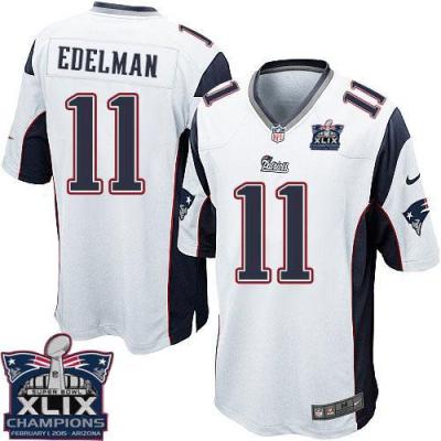 Youth New England Patriots 11 Julian Edelman White Super Bowl XLIX Champions Patch Stitched NFL Jersey
