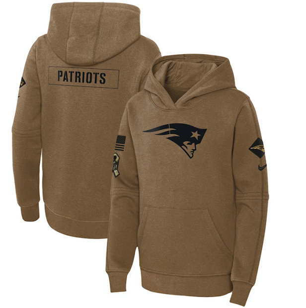 Youth New England Patriots 2023 Brown Salute To Service Pullover Hoodie
