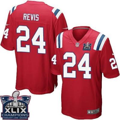 Youth New England Patriots 24 Darrelle Revis Red Alternate Super Bowl XLIX Champions Patch Stitched NFL Jersey
