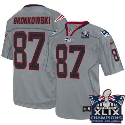 Youth New England Patriots 87 Rob Gronkowski Lights Out Grey Super Bowl XLIX Champions Patch Stitched NFL Jersey