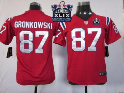 Youth New England Patriots 87 Rob Gronkowski Red Alternate Super Bowl XLIX Champions Patch Stitched NFL Jersey