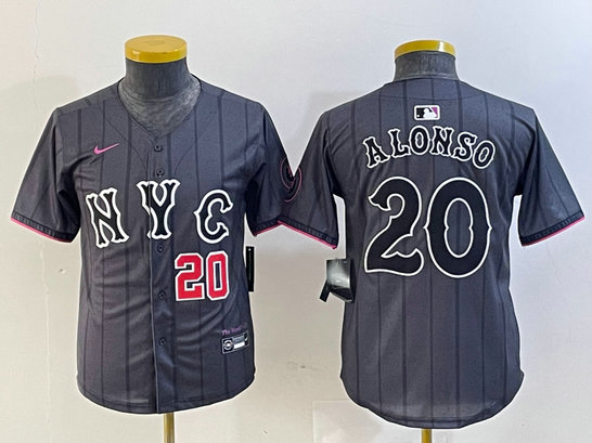 Youth New York Mets #20 Pete Alonso Graphite 2024 City Connect Limited Stitched Baseball Jersey 5