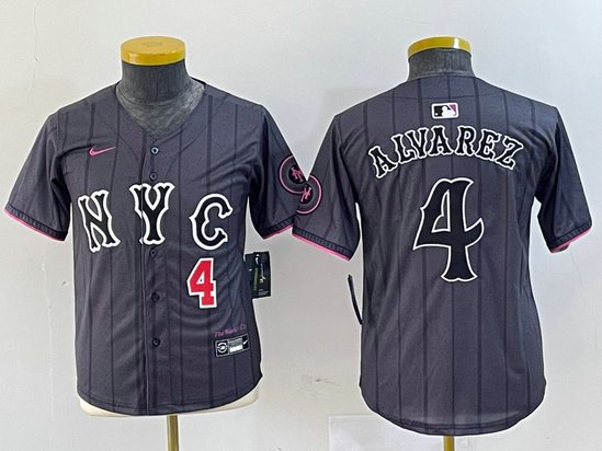 Youth New York Mets #4 Francisco Alvarez Graphite 2024 City Connect Limited Stitched Baseball Jersey 1