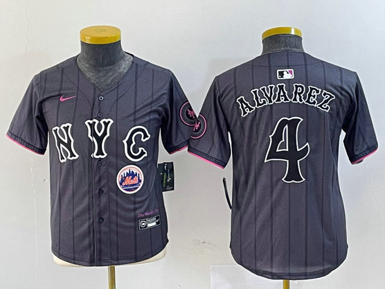 Youth New York Mets #4 Francisco Alvarez Graphite 2024 City Connect Limited Stitched Baseball Jersey