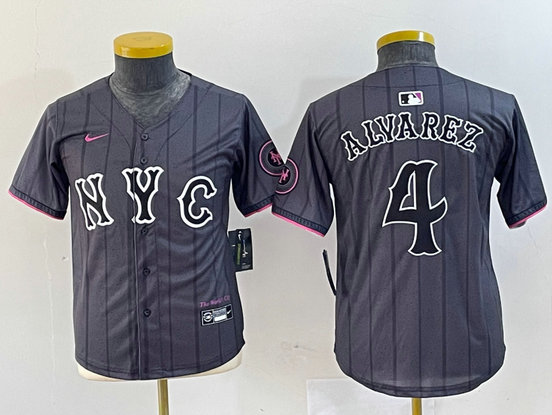 Youth New York Mets #4 Francisco Alvarez Graphite 2024 City Connect Limited Stitched Baseball Jersey 2