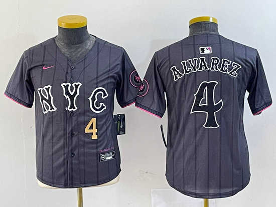 Youth New York Mets #4 Francisco Alvarez Graphite 2024 City Connect Limited Stitched Baseball Jersey 5