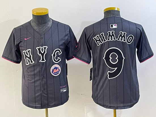 Youth New York Mets #9 Brandon Nimmo Graphite 2024 City Connect Limited Stitched Baseball Jersey 7