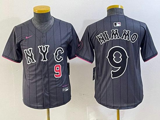 Youth New York Mets #9 Brandon Nimmo Graphite 2024 City Connect Limited Stitched Baseball Jersey 8
