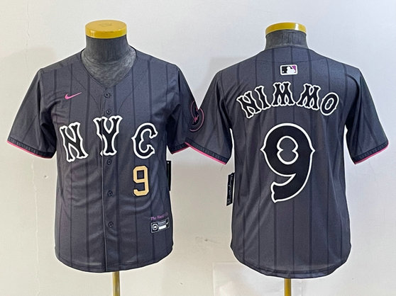 Youth New York Mets #9 Brandon Nimmo Graphite 2024 City Connect Limited Stitched Baseball Jersey 9