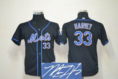 Youth New York Mets 33# Matt Harvey black signature Jersey