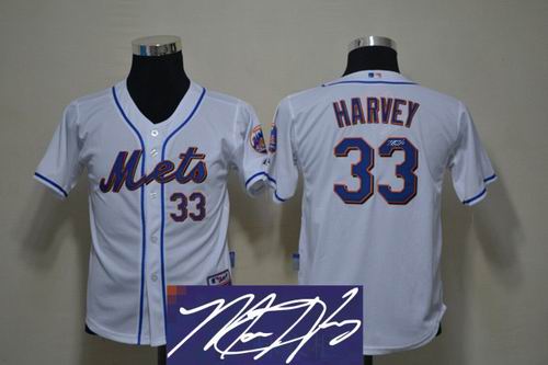 Youth New York Mets 33# Matt Harvey white signature Jersey