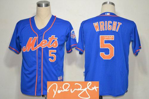 Youth New York Mets 5# David Wright blue signature Jersey
