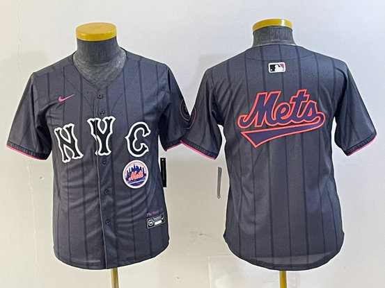 Youth New York Mets Team Big Logo Graphite 2024 City Connect Limited Stitched Baseball Jersey 15