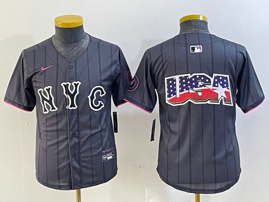 Youth New York Mets Team Big Logo Graphite 2024 City Connect Limited Stitched Baseball Jersey 4