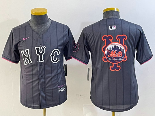 Youth New York Mets Team Big Logo Graphite 2024 City Connect Limited Stitched Baseball Jersey 5