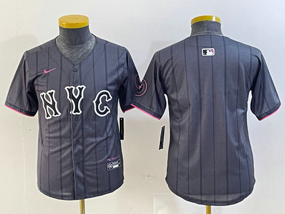Youth New York Mets Team Big Logo Graphite 2024 City Connect Limited Stitched Baseball Jersey 8