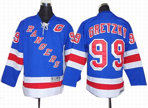 Youth New York Rangers 99# Wayne Gretzky blue jerseys