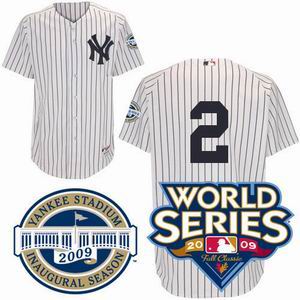 Youth New York Yankees #2 Derek Jeter Home Jersey wStadium & 2009 World Series Patches WHITE