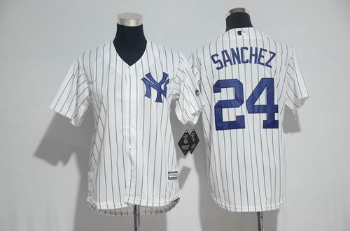 Youth New York Yankees #24 Gary Sanchez White Strip Jersey