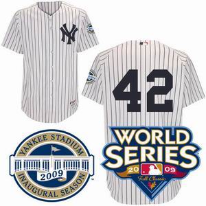 Youth New York Yankees #42 Mariano Rivera Home Jersey wStadium & 2009 World Series Patches WHITE