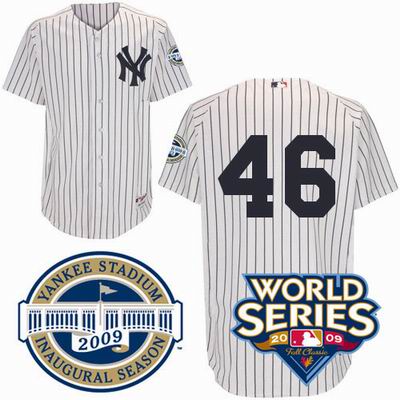Youth New York Yankees #46 Andy Pettitte Home Jersey w Stadium & 2009 World Series Patches
