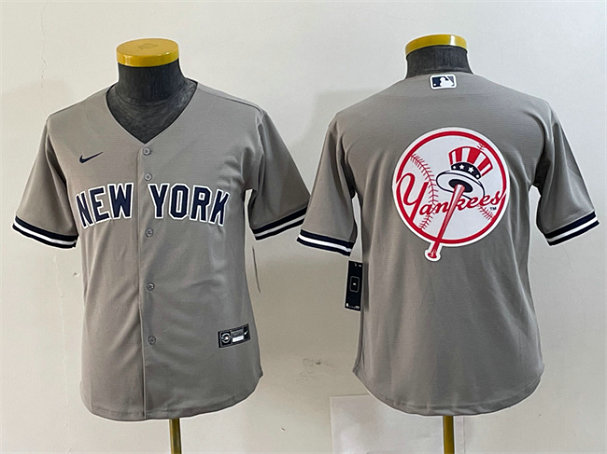 Youth New York Yankees Gray Team Big Logo Cool Base Stitched Baseball Jersey 5