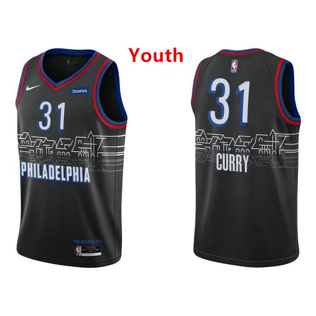 Youth Nike 76ers #31 Seth Curry Black NBA Swingman 2020-21 City Edition Jersey