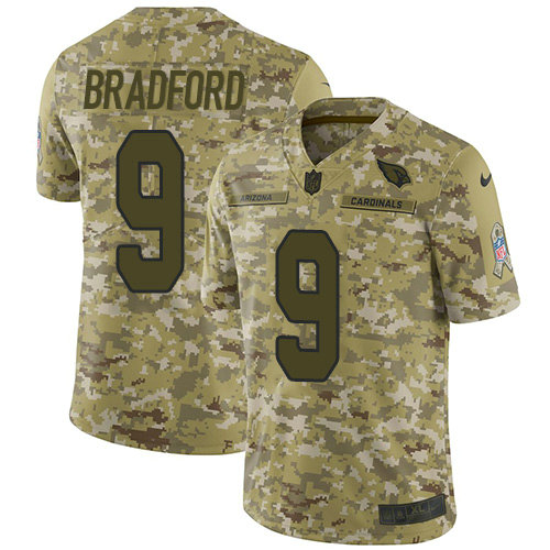Youth Nike Arizona Cardinals #9 Sam Bradford Camo Stitched NFL Limited 2018 Salute to Service Jersey
