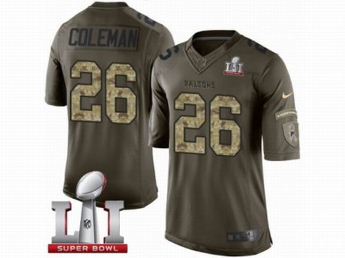 Youth Nike Atlanta Falcons #26 Tevin Coleman Limited Green Salute to Service Super Bowl LI 51 Jersey