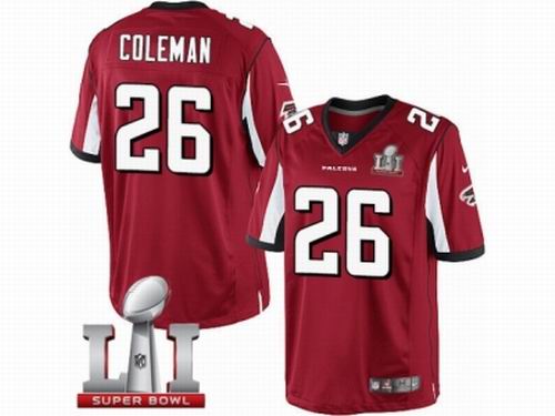 Youth Nike Atlanta Falcons #26 Tevin Coleman Limited Red Team Color Super Bowl LI 51 Jersey