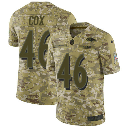 Youth Nike Baltimore Ravens #46 Morgan Cox Camo Stitched NFL Limited 2018 Salute to Service Jersey