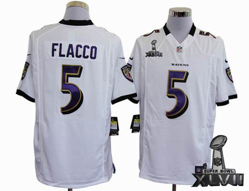 Youth Nike Baltimore Ravens #5 Joe Flacco white game 2013 Super Bowl XLVII Jersey