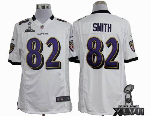 Youth Nike Baltimore Ravens #82 Torrey Smith white game 2013 Super Bowl XLVII Jersey