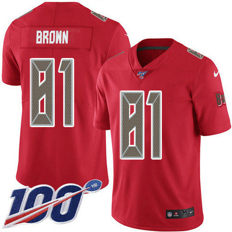 Youth Nike Buccaneers #81 Antonio Brown Red Youth Stitched NFL Limited Rush 100th Season Jersey