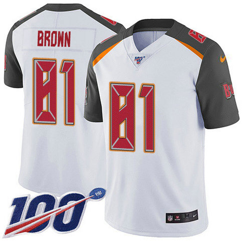 Youth Nike Buccaneers #81 Antonio Brown White Youth Stitched NFL 100th Season Vapor Untouchable Limited Jersey
