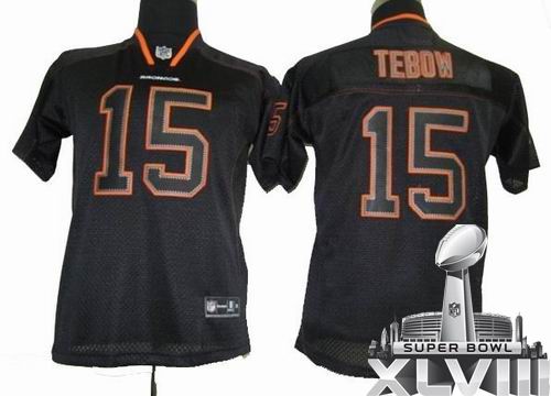 Youth Nike Denver Broncos 15 Tebow Lights out black elite 2014 Super bowl XLVIII(GYM) Jersey