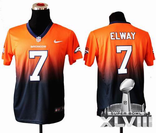 Youth Nike Denver Broncos 7 John Elway Elite Drift II Fashion 2014 Super bowl XLVIII(GYM) Jersey