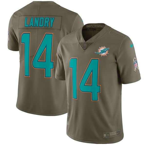 Youth Nike Dolphins #14 Jarvis Landry Olive NFL Limited 2017 Salute To Service Jersey