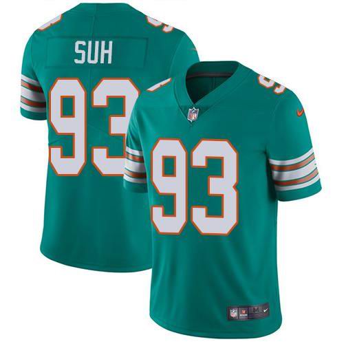 Youth Nike Dolphins #93 Ndamukong Suh Aqua Green Alternate  Vapor Untouchable Limited Jersey