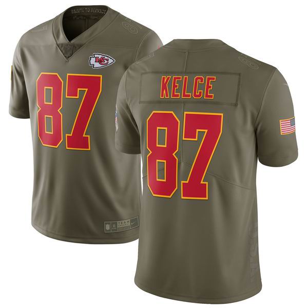 Youth Nike Kansas City Chiefs #87 Travis Kelce Olive NFL Limited 2017 Salute To Service Jersey