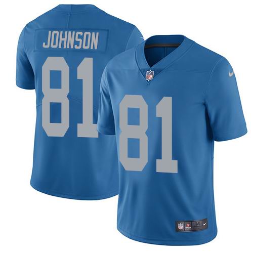 Youth Nike Lions #81 Calvin Johnson Blue Throwback Vapor Untouchable Limited Jersey