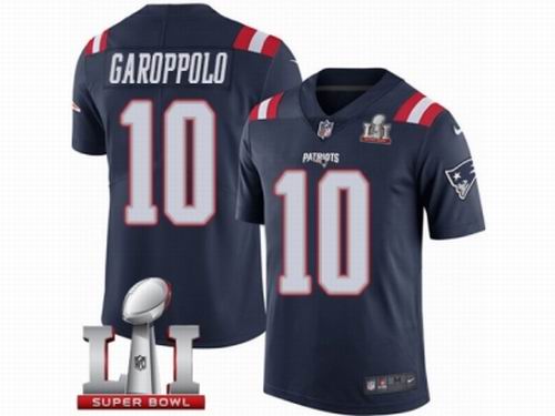 Youth Nike New England Patriots #10 Jimmy Garoppolo Limited Navy Blue Rush Super Bowl LI 51 Jersey