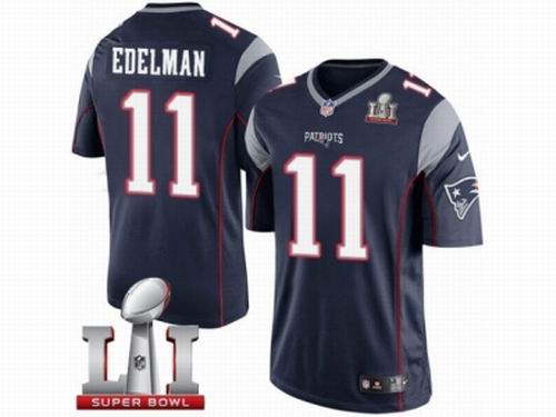 Youth Nike New England Patriots #11 Julian Edelman Limited Navy Blue Team Color Super Bowl LI 51 Jersey