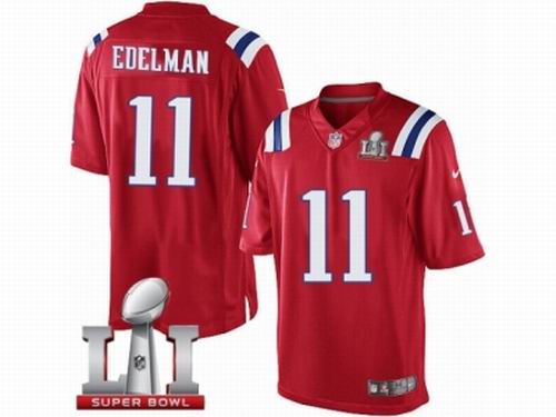 Youth Nike New England Patriots #11 Julian Edelman Limited Red Alternate Super Bowl LI 51 Jersey