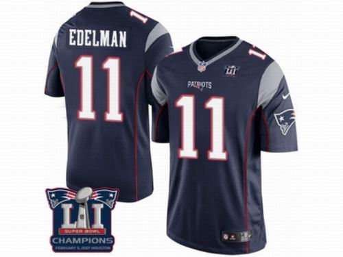 Youth Nike New England Patriots #11 Julian Edelman Navy Blue game Super Bowl LI Champions NFL Jersey