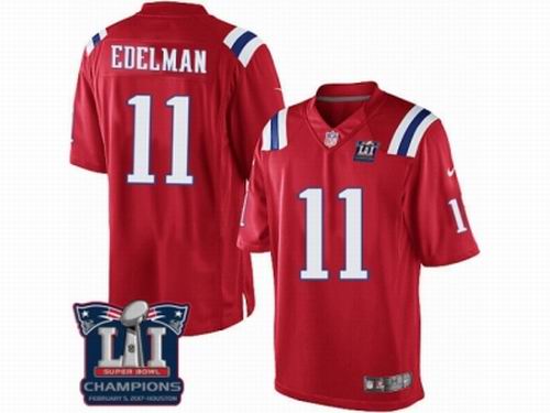 Youth Nike New England Patriots #11 Julian Edelman Red game Super Bowl LI Champions NFL Jersey