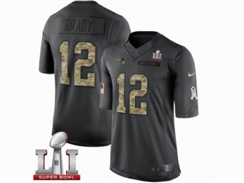 Youth Nike New England Patriots #12 Tom Brady Limited Black 2016 Salute to Service Super Bowl LI 51 Jersey