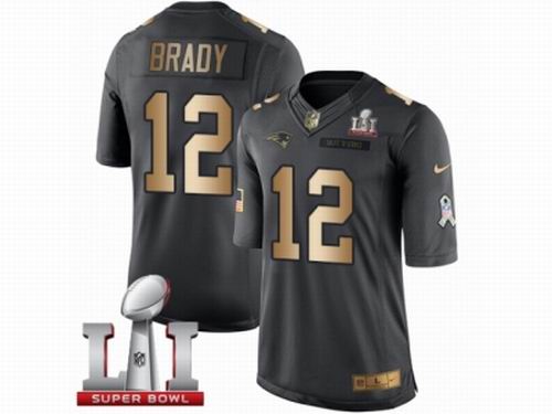Youth Nike New England Patriots #12 Tom Brady Limited Black Gold Salute to Service Super Bowl LI 51 Jersey