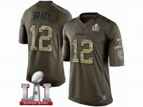 Youth Nike New England Patriots #12 Tom Brady Limited Green Salute to Service Super Bowl LI 51 Jersey