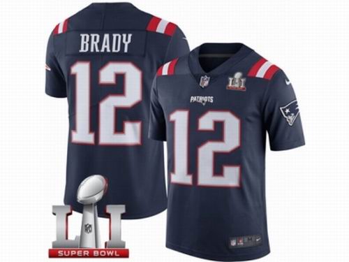 Youth Nike New England Patriots #12 Tom Brady Limited Navy Blue Rush Super Bowl LI 51 Jersey